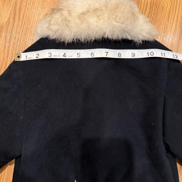 Penny Lane Girls Sheepskin Embroidered Coat Black w Rabbit Fur Trim sz xsmall - Picture 5 of 9